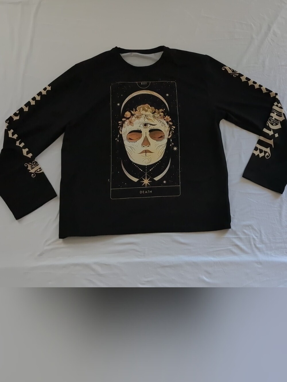 Blackmilk Black Long-Sleeve Tee with Cream Tarot Skull Art
